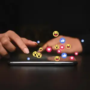 Woman watching video live streamings on her smartphone. Social media and digital online concept.